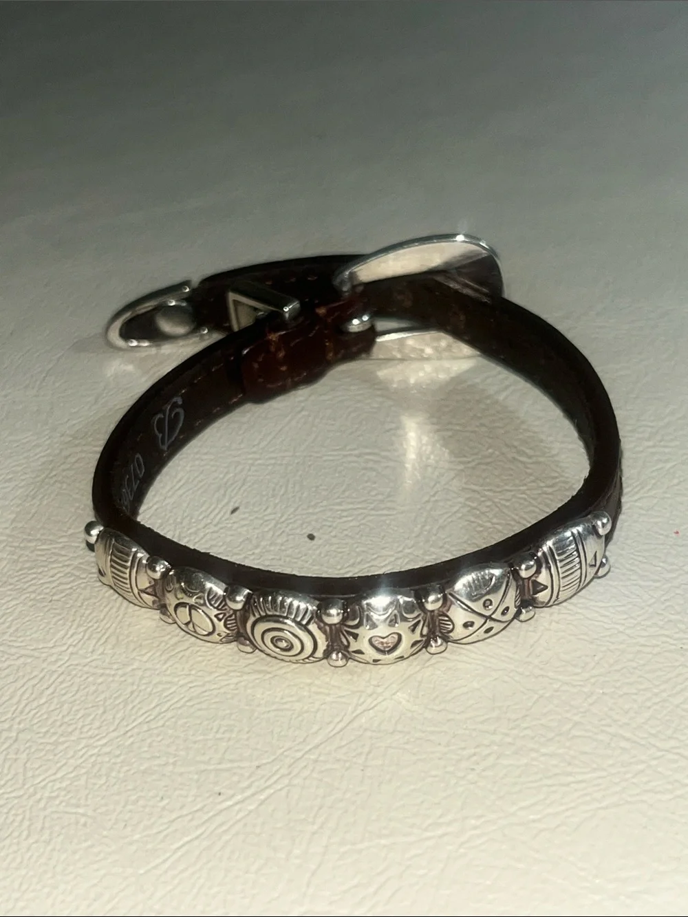 Brighton Brown Leather Bracelet with Decorative Silver-tone Charms